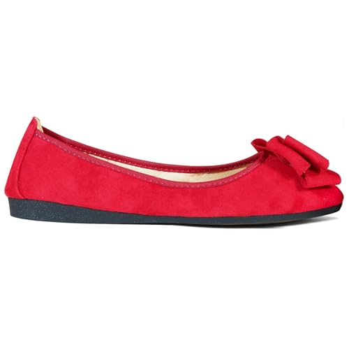 Women Ballet Flats Fashion Bowknot Suede Comfort Pointed Toe Slip On Dress Shoes3