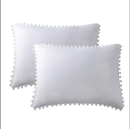 Funda de almohada decorada con bolas para solucionar camas aburridas un par blanco 2