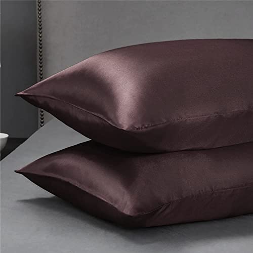 Go well Satin Silk Pillow Covers Pack of 2 for Hair and Skin-with Satin Scrunchies for Women Stylish|Satin Pillow Cover for Hair and Skin|scrunchies for Women 3-Piece|Silk Pillow case(Brown) 600TC