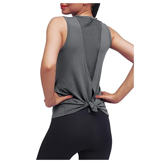 Mippo Workout Tank Tops for Women Workout Shirts Yoga Tops Tie Back Running Athletic Tank Tops Loose fit Muscle Tank Sleeveless Summer Activewear Gym Tops Workout Clothes for Women Dark Gray M