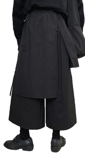 CLANMILUMS Mens Gothic Skirts Pant Japanese Harajuku Black Harem Pants3
