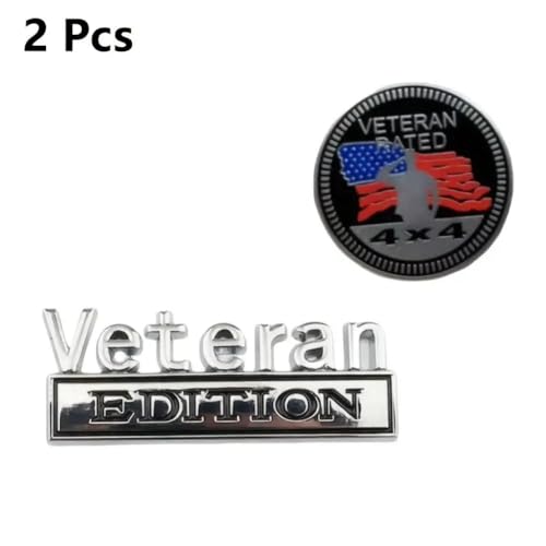 Image of Pair Set Veteran Edition Rated 4x4 Emblem Metal Badge Nameplate Sticker Replacement for Universal Vehicle, Truck, SUV,Motorcycle, Rear Trunk Decals (Silver Black)