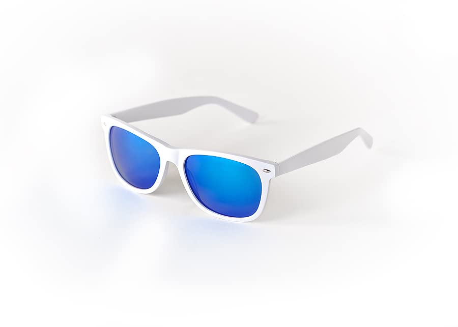 Classic Style Sunglasses XXL - White Frame/Blue Mirror Lens, White, XX-Large2