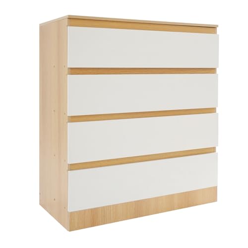 KAUITOPU Cómoda moderna con 4 cajones, de tablero de fibra de densidad media, 80 × 41 × 89 cm, para dormitorio, salón y oficina (color roble)