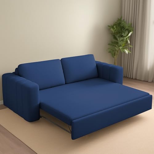 Image of Casaliving Roxy 3 Seater Sofa Cum Bed for Living Room (Blue Colour) Premium Fabric Sofa Set-Blue Colour Sofa Cum Bed