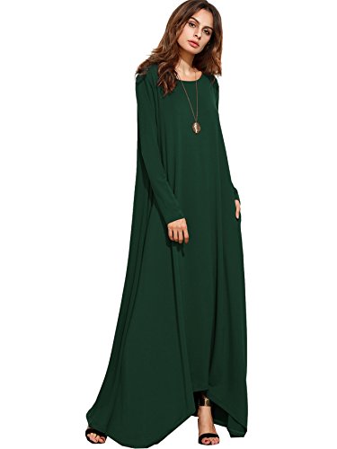 MakeMeChic Women's Long Sleeve Casual Loose Pocket Maxi Long Party Dress Green S