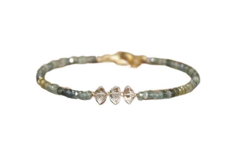 Bracelet aigue-marine mousse diamant Herkimer perles facettées