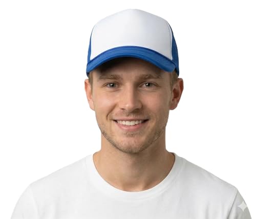 Image of NYFASHION101 Plain Mesh Trucker Hat - Breathable 6-Panel Daily Snapback Cap, Customizable Ideal for DIY Embroidery & Patches