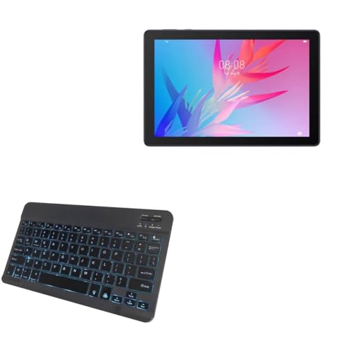 BoxWave Keyboard Compatible with Huawei MatePad T10 - SlimKeys Bluetooth Keyboard - with Backlight, Portable Slim LED 7 Colors - Jet Black
