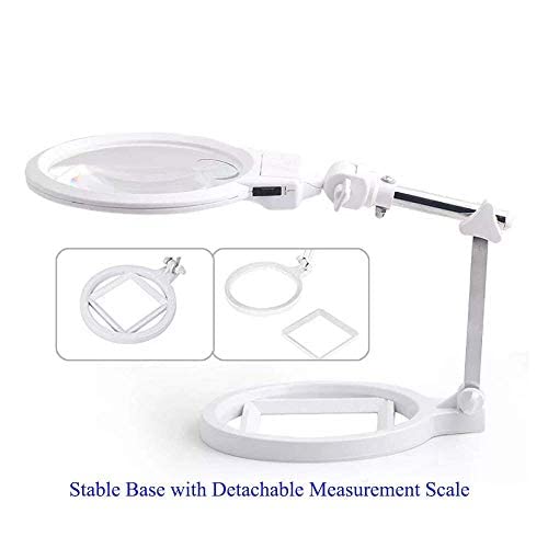 YUHINN Lupa Lupa con Soporte, luz LED, Plegable, Ajustable, ayudas de Lectura de Baja visión para Trabajos de reparación de Cerca, Costura Inspección