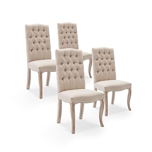 INTENSE DECO Lot de 4 chaises capitonnées Jade Tissu Beige