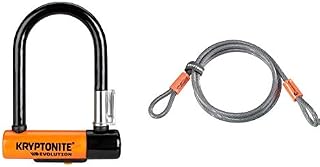 Kryptonite Evolution Mini-5 U-Lock - Black/Orange & Loop Cable Krypto Flex 213cmx10mm, Grey