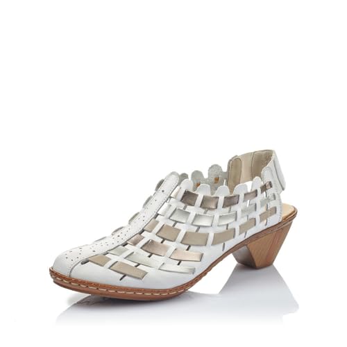 Image of Rieker 46778 Sina Women's Heels - Sling-Backs, Leather Upper, Hand-Woven Design, Anti-Stress Comfort, Flexible Sole, Secure Fit, and Timeless Everyday Style