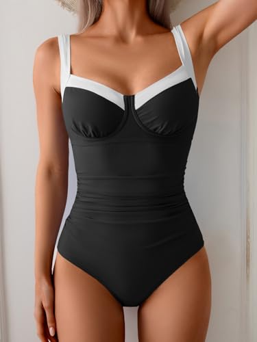Image of B2prity Women's One Piece Swimsuits Tummy Control Bathing Suits Push Up Swim Suit Color Block Swimwear