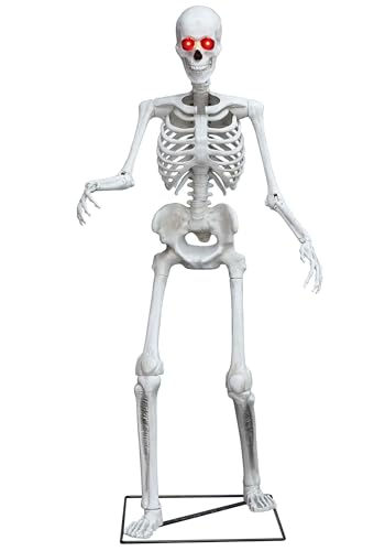 Fun Costumes 5FT Animated Skeleton Prop for Halloween - Movable Arms, LED Eyes, Eerie Sound Effects - Spooky Home Decor