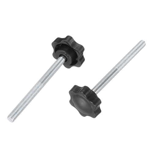 uxcell 2Pcs 5/16"-18 Star Knobs, 3.7" Threaded Stud Plastic Male Clamping Knob Screw Hand Tightening Replacement Knob for Industrial Furniture Tools Jigs Clamps, Black