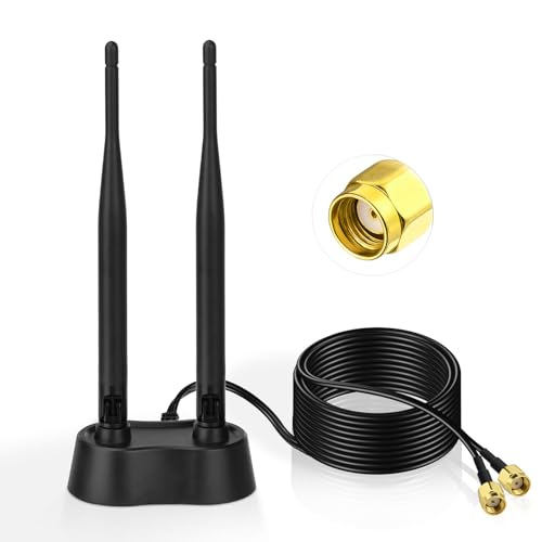 Eightwood WiFi Antenne 2.4ghz/5ghz/5.8ghz WLAN Signal Verstärker Anenne Dual Band Magnetic Base mit RP-SMA Verlängerungskabel für Wi-Fi Router PCI PCI-E Karte PC Mainboard Bluetooth