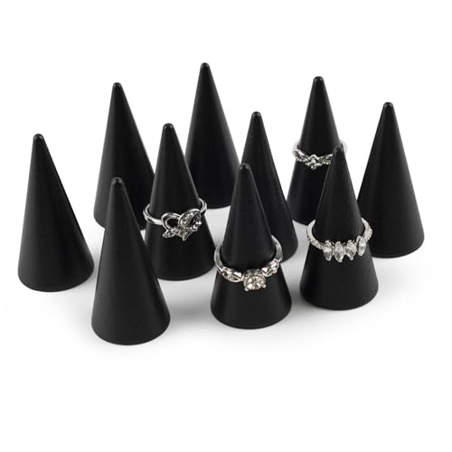 Image of 10 Pcs Wooden Ring Cone Holder Display Stands Black