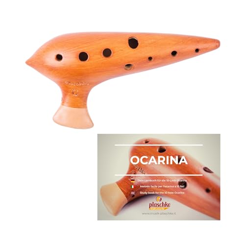 Ocarina da concerto con 10 fori,fatto a mano dell` Alto Adige/Italia. Tonalitá: do''-fa'''. Incluso nel set: libro didattico di Plaschke Instruments con una bella raccolta di canzoni per imparare