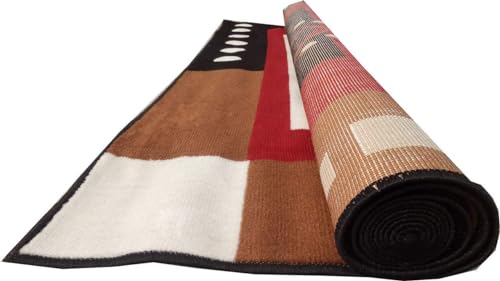 Image of Home Decore Acrylic Carpet for Your Living Room & Drawing Room Aywhere in Your Home Size - 6 X 8 Ft (Black RED)