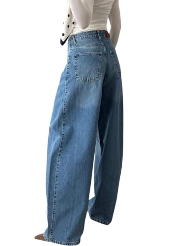 Image of Women's Straight Leg Jeans High Waisted Wide Leg Stretchy Baggy Denim Pants