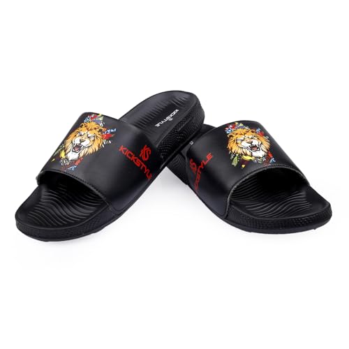 Image of Men's Slider with Lion Design | Comfort Footbed | Extra Soft Doctor Recommended Chappals | Stylish Designer Textured Sole | Lightweight Comfortable Slip-On Slippers KS 2006