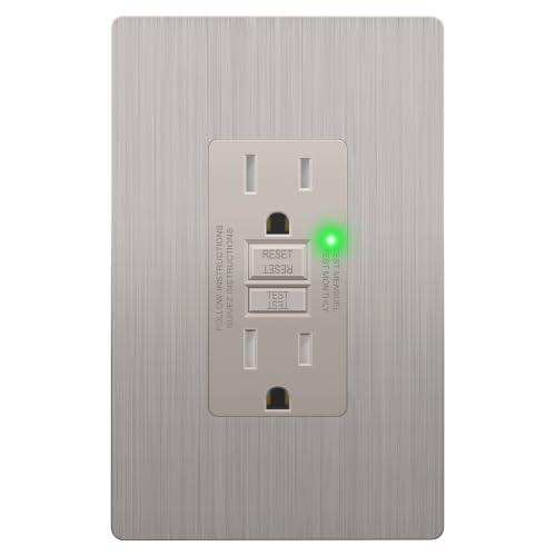 Image of LIDER GFCI Outlet 15Amp, Brushed Wall Plate, ETL Listed, Matte Nickel