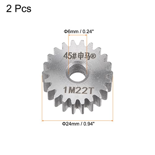 Image of HARFINGTON 2pcs Straight Spur Gear 6mm Bore 22T Mod-1 Hardened 45# Steel Spur Diff Differential Motor Gear RC Car Replacement Parts