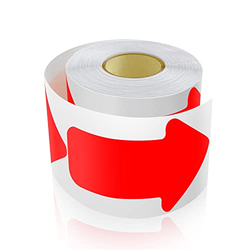 Arrow Floor Stickers Vinyl 15.2 x 7.6 cm Self-Adhesive Direction Arrows Sign Waterproof Removable 200 Labels per Roll Red