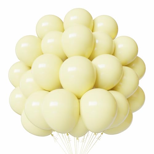 Light Yellow Latex Balloons 55pcs 12 Inches Pastel Yellow Balloons with 1 Ribbon for Birthday Baby Shower Gender Reveal Party Decorations
