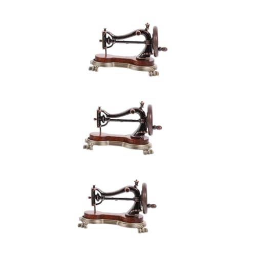 DIYEAH 3 Piezas Mini Maquina De Coser Muebles De Muñeca Accesorios Muebles Antiguos De Casa De Muñecas Casa Pequeña Estatuas De Maquinas De Coser Madera De Mosaico De Aleación De Zinc