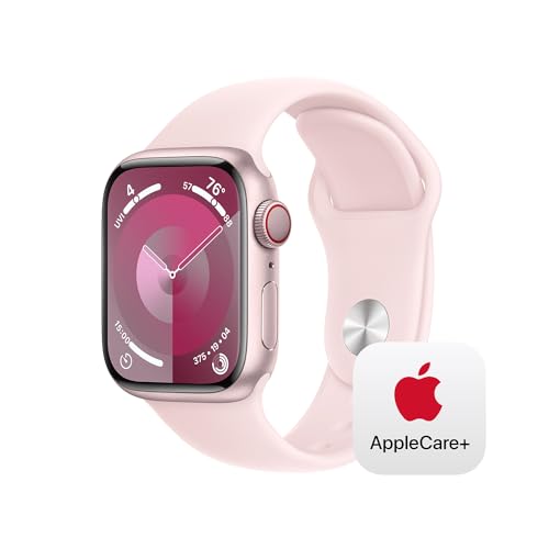 Image of Apple Watch Series 9 [GPS + Cellular 41mm] Smartwatch with Pink Aluminum Case with Pink Sport Band S /M. with AppleCare+ (2 Years)