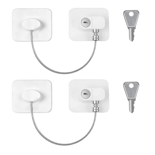 Arvoni 2 Pièces Serrure de Réfrigérateur avec Clé, Bloque Fenetre Enfant, Securite Fenetre Cadenas Frigo, Serrure Frigo Porte Protection Sans Percer pour Bloque Porte Placard Armoire Tiroir