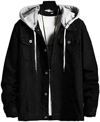 Mens Classic Denim Jacket With Hoodies Slim Fit Jean Jacket Coat