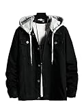 DSDZ Mens Classic Denim Jacket With Hoodies Slim Fit Jean Jacket Coat Black US L Tag 5XL