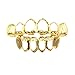 18K Gold Plated Two Tone Hollow Out Teeth Grillz Set – Hip Hop Mouth Grills, Fashion Accessory for Parties Streetwear Cosplay(Gold,Lower teeth)