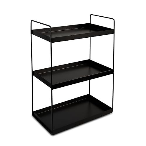 Image of SJC GLOBAL Premium 3 Tier Heavy Duty Metal Storage Rack - Multipurpose Kitchen Spice Organizer, Masala Stand, Bathroom Shelf & Cosmetic Holder, Kitchen Storage Rack - Freestanding Matte Black