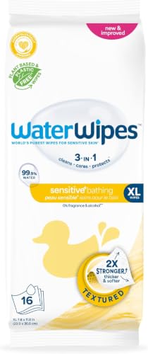 Image of WaterWipes Sensitive+ Bathing Wipes,3-In-1 Cleans,Cares,Protects,99.9% Water,Unscented & Hypoallergenic,16 Count (Pack of 12)