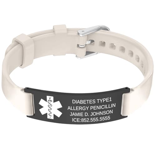 BAIYI HOPE Custom Engraved DNR Medical Alert ID Bracelet for Women Seniors Waterproof Silicone Medic Sport Wristbands Adjustable 6-8 inch