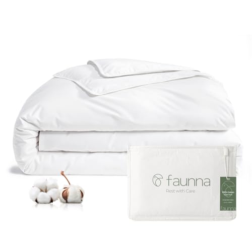 FAUNNA 100% Cotton Duvet Cover, Hypoallergenic Bed Bug Proof White Minimalist Comforter Cover Zipper-Featuring Antimicrobial Product Protection for Enhanced Freshness Duvet Protector (Queen)