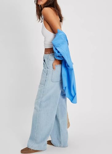 Women's Wide Loose Straight Leg Jeans Trendy High Waisted Jeans for Women Baggy Denim Pants with Pockets4