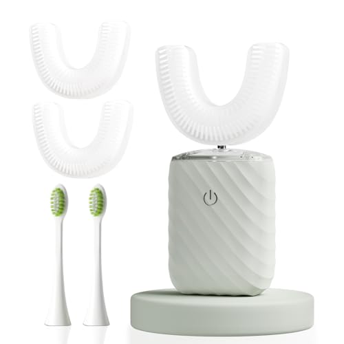ELOTAME Ultrasonic Automatic Electric Toothbrush for Adults- U Shaped self Brushing Toothbrush 360 Mouth Cleaning 5 Modes for Whitening IPX7 Waterproof Rechargeable (Light Gray)