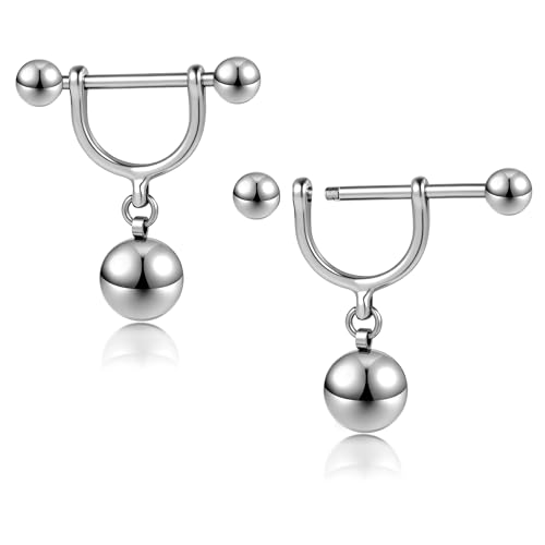 AccGin Earring Adjustable Load Ring PA Piercing Jewelry 316L Surgical Steel 14G 12G Nipple Rings for Men Women 2Pc Silver