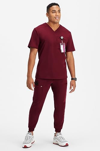 Image of Fabletics Men's Helix 1-Pocket Scrub Top - MotionTech, Wrinkle-Resist, Chest Pocket, Anti-Shrink, Semi-Slim Fit