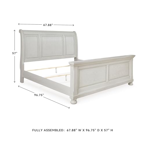 Image of Signature Design by Ashley Robbinsdale Queen Sleigh Bed, Antique White | Select oak veneer and solid wood components, Grain texture, Traditional sleigh queen bed, Requires box spring