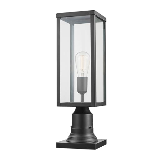 GLOBE Electric 44384 1-Light Outdoor Lamp Post Light Fixture with Base Adaptor, Matte Black, Clear Glass Inserts, Weather Resistant Exterior Lighting, Modern Security Lights, E26 Base