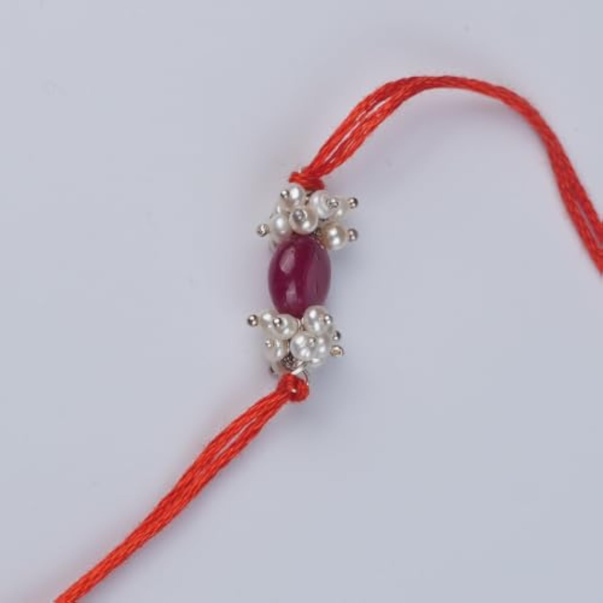 925 Sterling Silver Red Gemstone Rakhi for Brother, Handcrafted