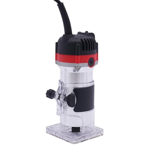 800W Oberfräse 30000 U/min, Elektrische Handfräse mit Aluminiumgehäuse, Einhandfräse Holzfräser mit Koffer & Zubehör für Kantenbearbeitung, Schwarz/Rot