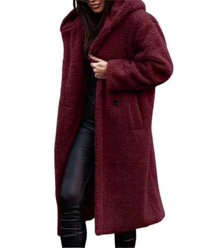 Ladies Cozy Winter Teddy Bear Long Coats for Women 2024 Fashion Oversized Jacket Fuzzy Fleece Faux Fur Sherpa