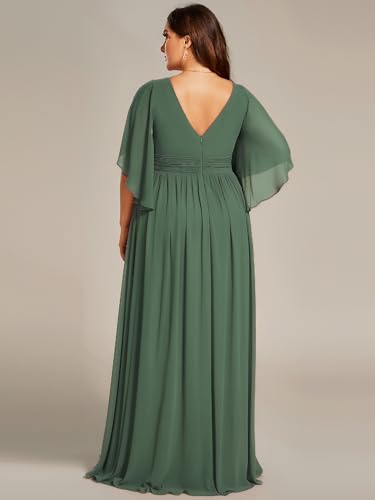 Image of Ever-Pretty Plus Women's Plus Size V Neck Half Sleeves Slit A Line Floor Length Bridesmaid Dress 01886-DA
